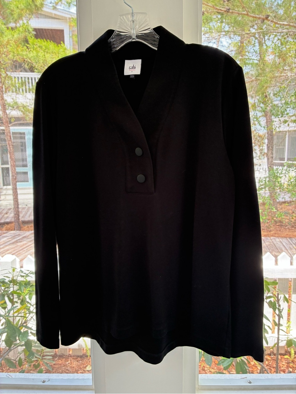 CAbi Black Long-Sleeve Pullover with Button Placket